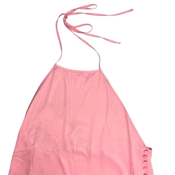 Zara Womens Halter Backless Satin Light Pink Sexy Midi Dress Small